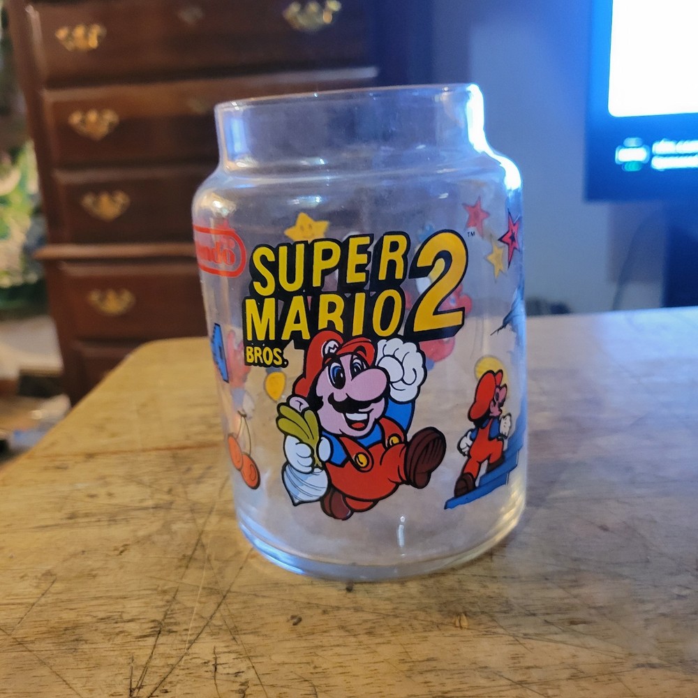 Vintage 1989 Nintendo Super Mario Bros 2 Glass Jar No Lid Canister Container