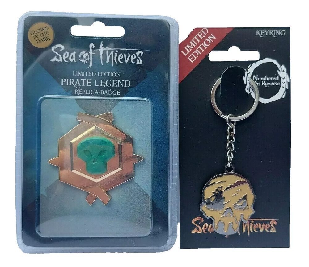 OFFICIAL SEA OF THIEVES PIRATE LEGEND REPLICA PIN BADGE+ SKULL KEYCHAIN NEW!
