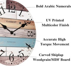 CLXEAST 24 Inch Multicolor Woodgrain Shiplap Wall Clocks 24 Inch,