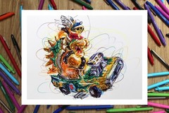Bowser Kart Ballpoint Pen Print, Super Mario Art Poster
