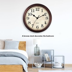HYLANDA Wall Clock, 9 Inch Silent Non Ticking Classic Battery 9″, A_bronze