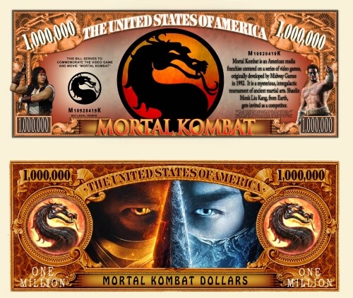 Pack of 25 Mortal Kombat Dragon Logo 1 Million Dollar Bills Novelty Money
