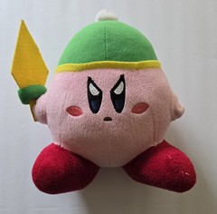 Rare Version Nintendo Kirby Plush In Link Zelda Cap & Sword Mad Face 9 Inches