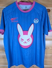 Overwatch D.Va Jersey Blue & Pink Short Sleeve Shirt Adult Large Stain READ