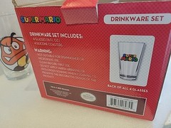 NEW Set of 4 Nintendo Super Mario Drinking Glasses Goomb, Bullet Bill Coasters