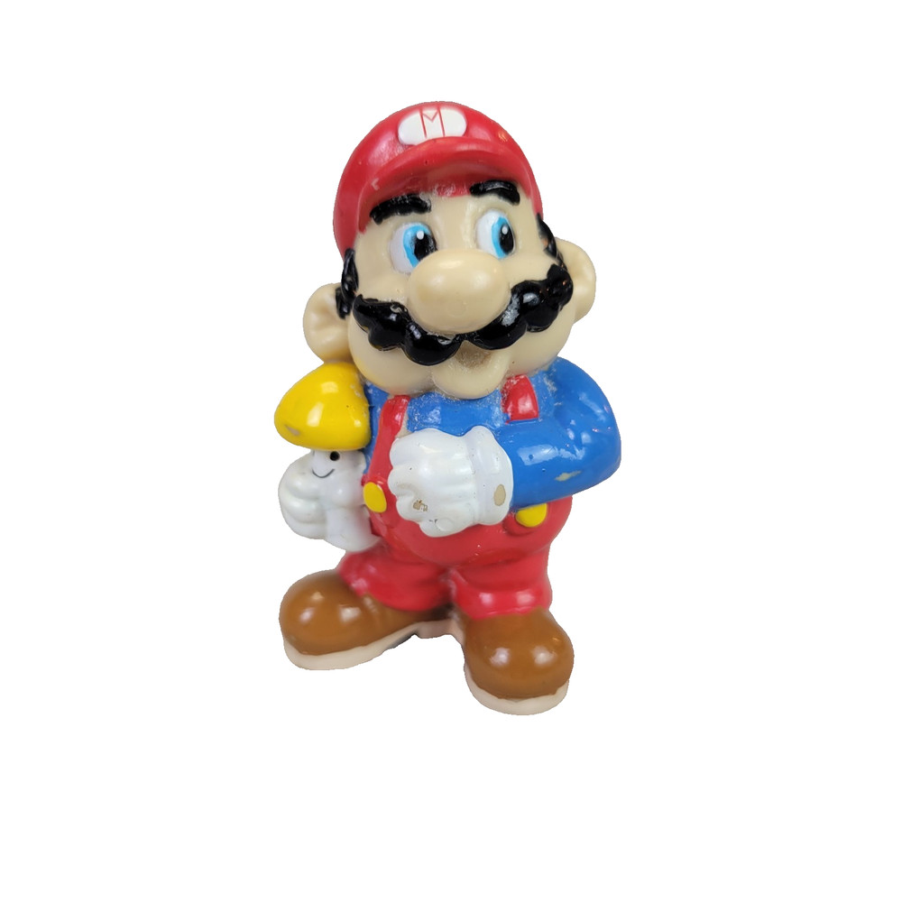 Nintendo SUPER MARIO BROS pvc toy figure MARIO w/MUSHROOM figurine 1989 Applause