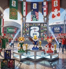 Set of 3 World Cup Souvenir USA Canada Mexico Host Animals Statue Trophy Decor