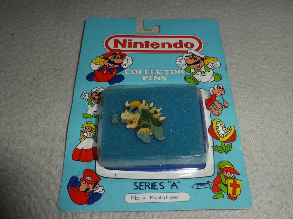 NINTENDO COLLECTORS PINS SERIES A BOWSER NES 1989 NOC NO 14 PIRANHA FLOWER RARE