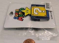 Nintendo.Mario Bros.SUPER STAR.Sliding Lapel Pin.Power Up ? Block