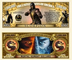 100 Pack Mortal Kombat Scorpion Money Collectible Novelty 1 Million Dollar Bills