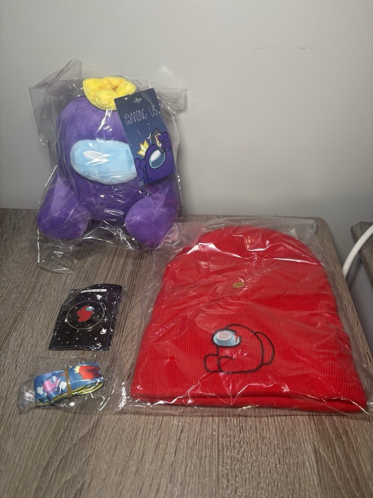 Among Us Merch Lot Brand New Includes Plush, Beanie, Lanyard And Pin