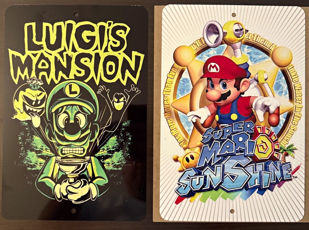 Nintendo GameCube Luigi’s Mansion & Super Mario Sunshine Metal Wall Signs Prints