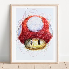 Mushroom Power Up Ballpoint Pen Print, Super Mario Art