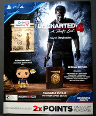 Uncharted 4 A Thief’s End Game Store Funko Promotional Promo Display Poster Sign