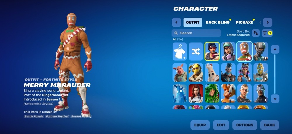 Fortnite In-Game Cosmetics Merry Marauder, Blue Squire, AC/DC Pickaxe Dark Knigh
