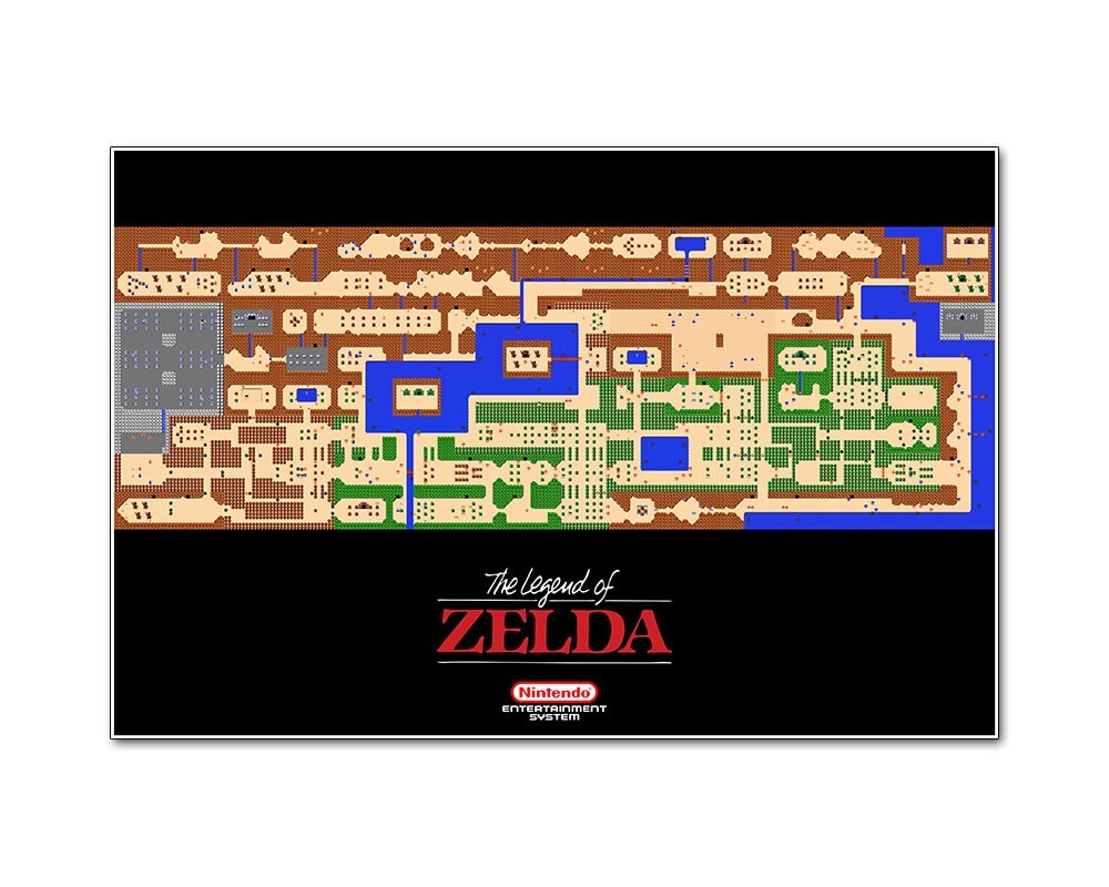 Legend of Zelda 1986 NES Overworld Map 24×36 Premium Art Print
