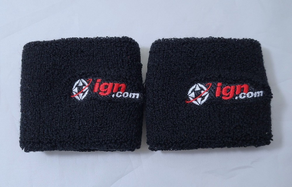 IGN Promo Wristbands Sweatbands E3 Event Swag (Pair) Black Terry Cloth