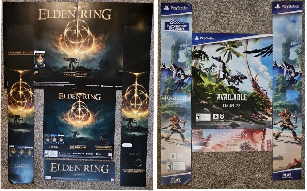 8 Piece Gamestop Horizon: Forbidden West & Elden Ring Promo Window Posters ‘22