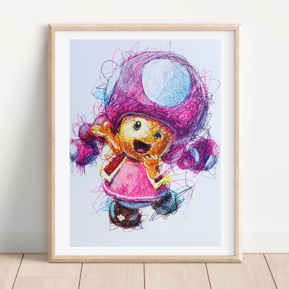 Toadette Ballpoint Pen Print, Super Mario Art Poster