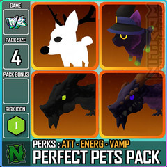 Roblox World Zero WZ – 4 PACK PETS – ATT/ENERG/VAMP – Fox/Cat/Dragons
