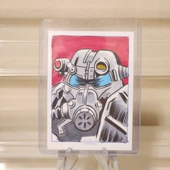 Fallout 2019 Dynamite sketch art card Matt Stewart Signed Red Power Armor
