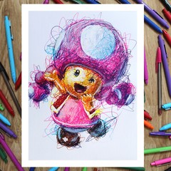 Toadette Ballpoint Pen Print, Super Mario Art Poster