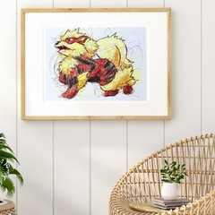Arcanine Ballpoint Pen Print, Pokemon Art Poster